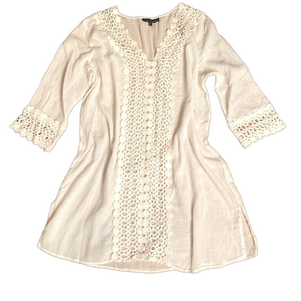 CLUB Z COLLECTION cotton eyelet gauze Beach Dress Coverup White Woman’s L